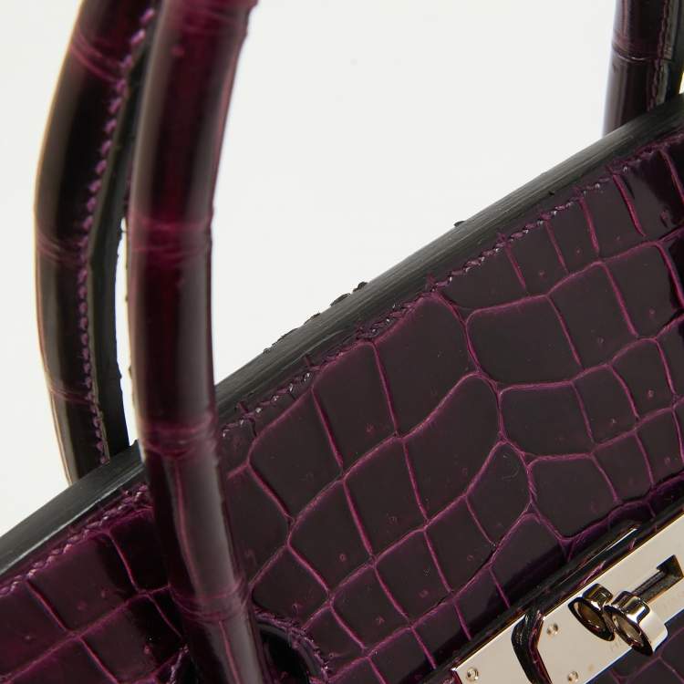 Pre Owned Hermes Amethyst Crocodile Porosus Palladium Finish Birkin 40 Bag