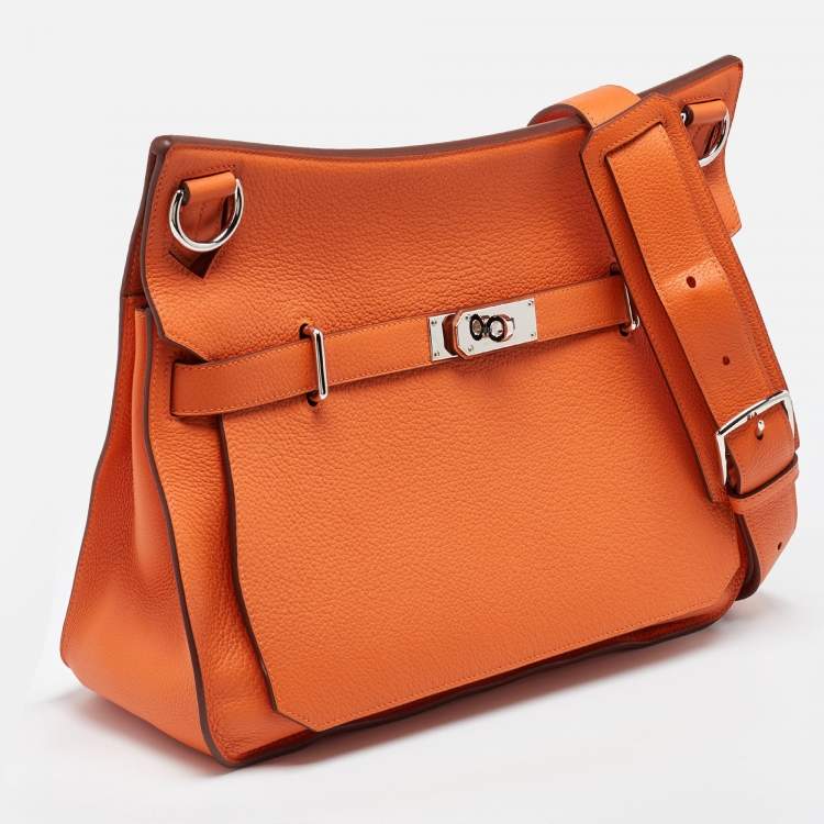 Pre Owned Hermès Orange Togo Leather Palladium Finish Jypsiere 37 Bag