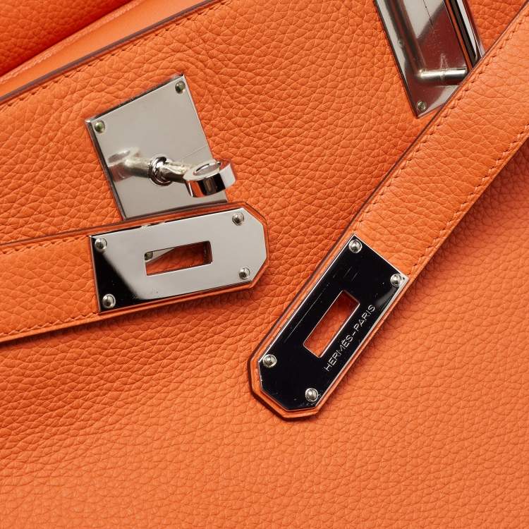 Pre Owned Hermès Orange Togo Leather Palladium Finish Jypsiere 37 Bag