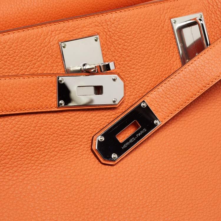 Pre Owned Hermès Orange Togo Leather Palladium Finish Jypsiere 37 Bag