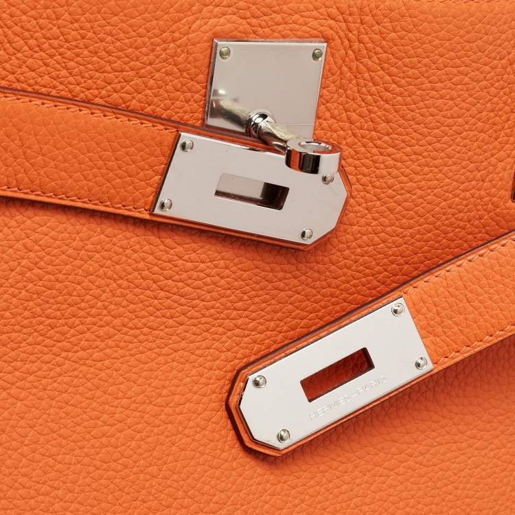 Pre Owned Hermès Orange Togo Leather Palladium Finish Jypsiere 37 Bag