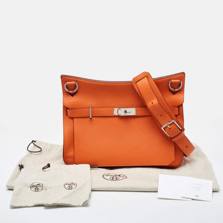 Pre Owned Hermès Orange Togo Leather Palladium Finish Jypsiere 37 Bag