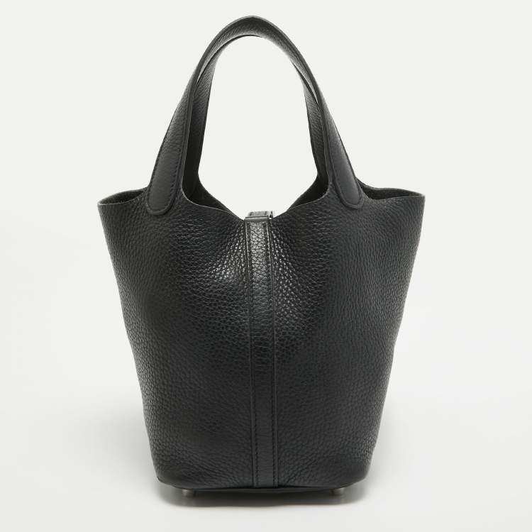 Pre Owned Hermes Noir Taurillon Clemence Leather Picotin Lock 18 Bag