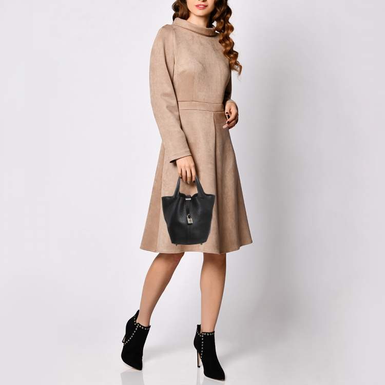 Pre Owned Hermes Noir Taurillon Clemence Leather Picotin Lock 18 Bag