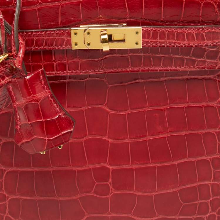 Pre Owned Hermes Rouge de Coeur Alligator Mississippiensis Gold Finish Kelly Sellier 25 Bag
