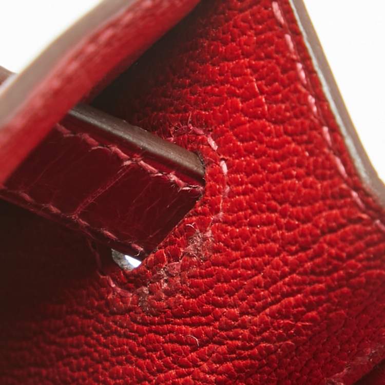 Pre Owned Hermes Rouge de Coeur Alligator Mississippiensis Gold Finish Kelly Sellier 25 Bag
