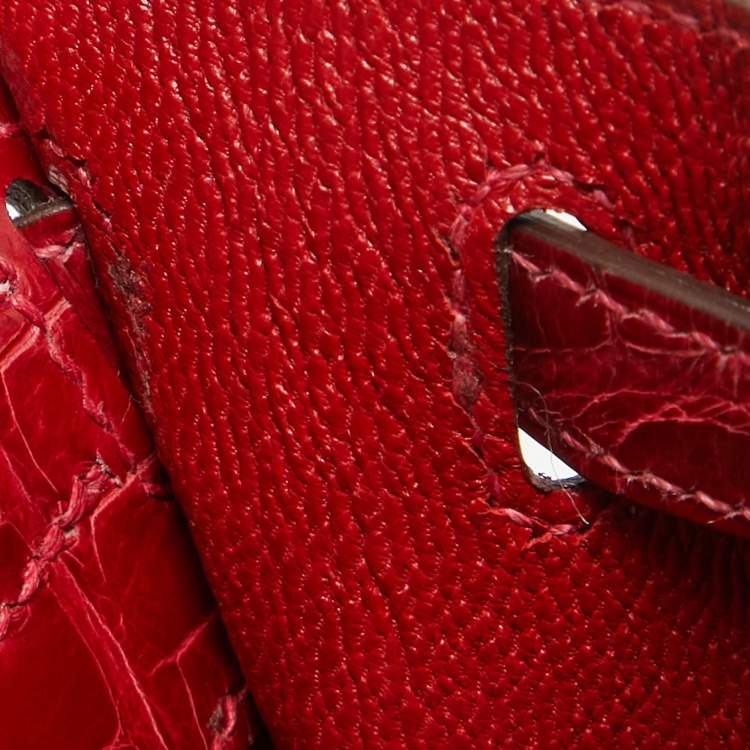 Pre Owned Hermes Rouge de Coeur Alligator Mississippiensis Gold Finish Kelly Sellier 25 Bag
