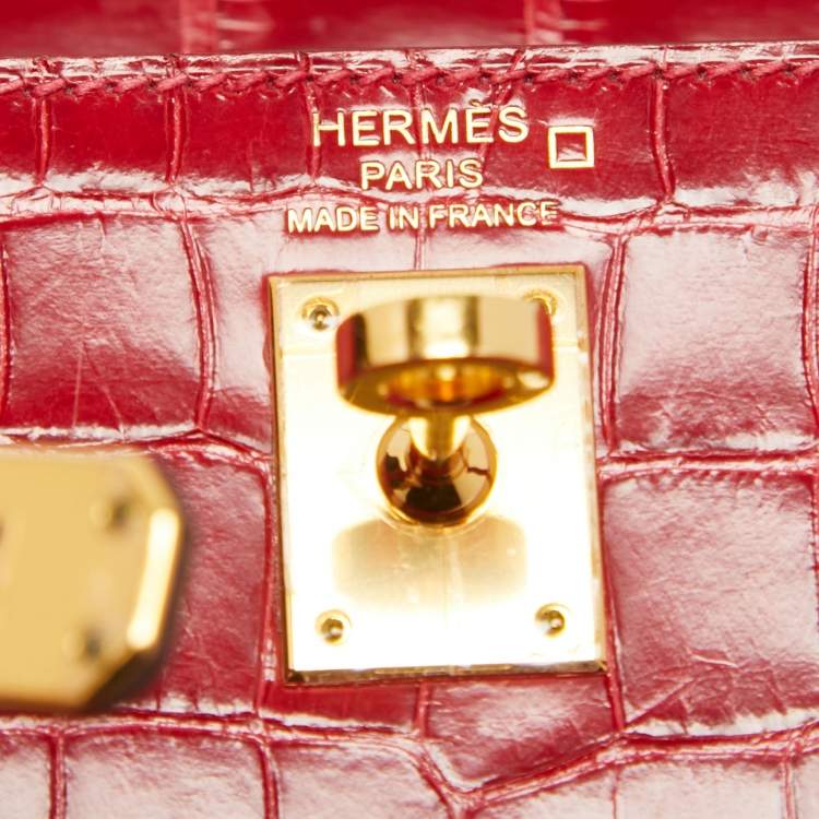 Pre Owned Hermes Rouge de Coeur Alligator Mississippiensis Gold Finish Kelly Sellier 25 Bag