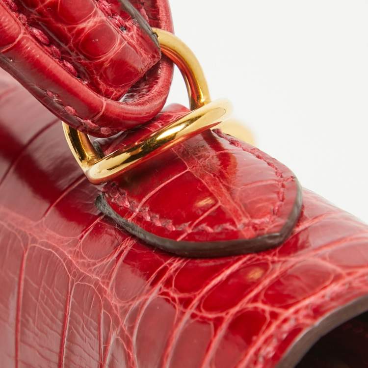 Pre Owned Hermes Rouge de Coeur Alligator Mississippiensis Gold Finish Kelly Sellier 25 Bag