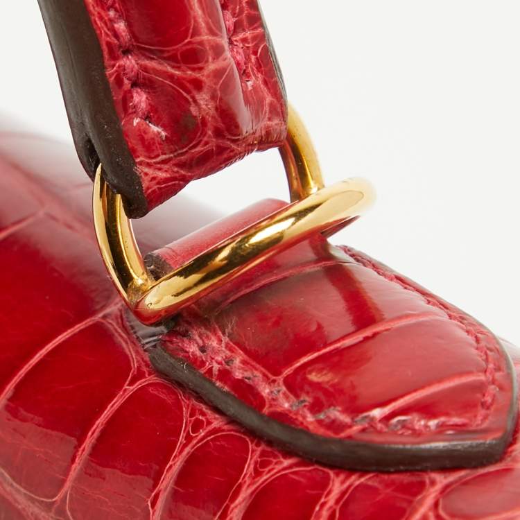 Pre Owned Hermes Rouge de Coeur Alligator Mississippiensis Gold Finish Kelly Sellier 25 Bag