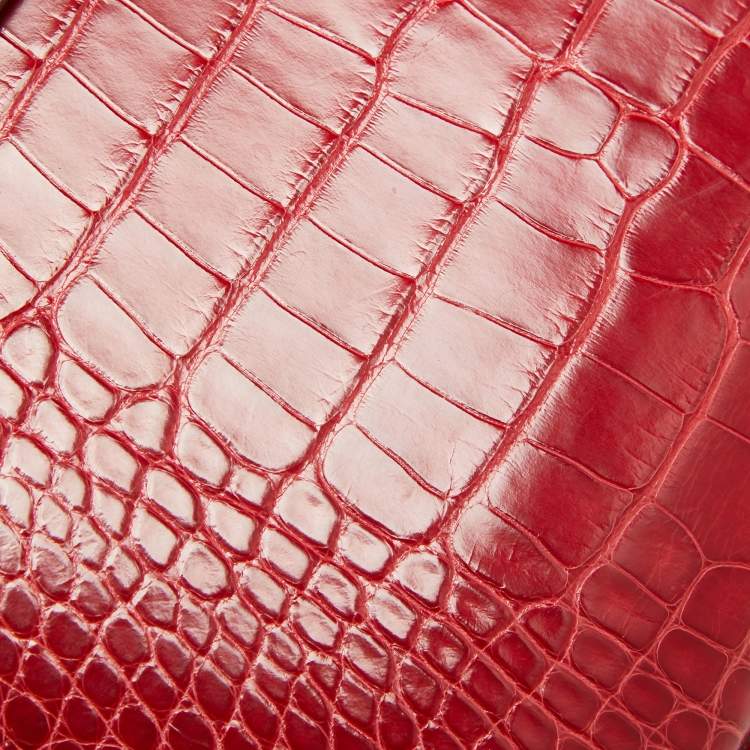 Pre Owned Hermes Rouge de Coeur Alligator Mississippiensis Gold Finish Kelly Sellier 25 Bag