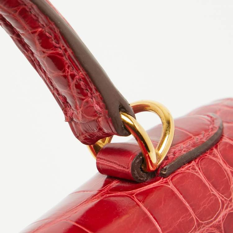 Pre Owned Hermes Rouge de Coeur Alligator Mississippiensis Gold Finish Kelly Sellier 25 Bag