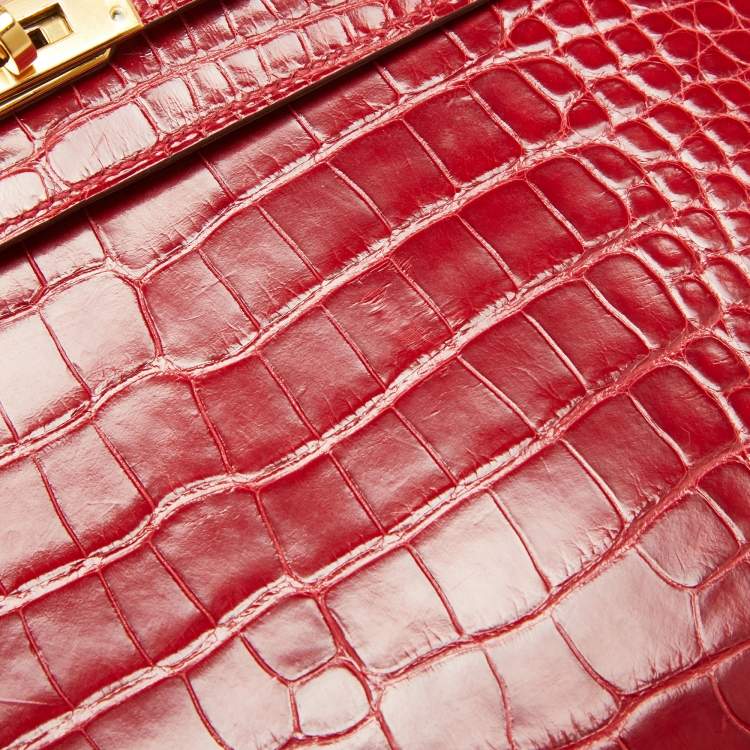 Pre Owned Hermes Rouge de Coeur Alligator Mississippiensis Gold Finish Kelly Sellier 25 Bag