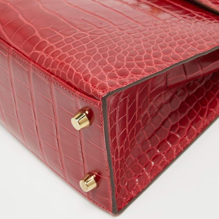 Pre Owned Hermes Rouge de Coeur Alligator Mississippiensis Gold Finish Kelly Sellier 25 Bag