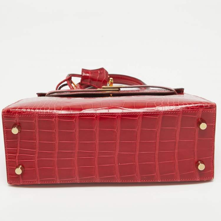 Pre Owned Hermes Rouge de Coeur Alligator Mississippiensis Gold Finish Kelly Sellier 25 Bag