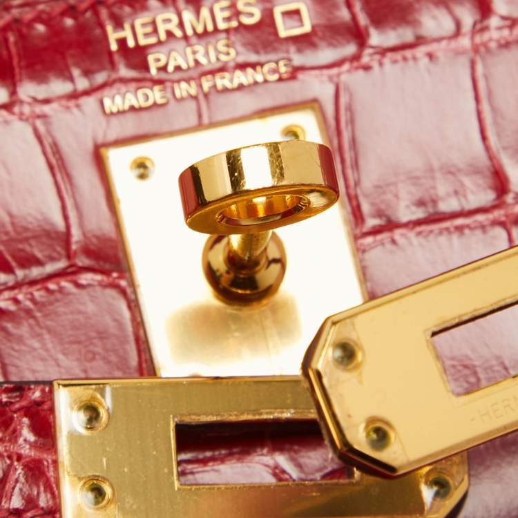 Pre Owned Hermes Rouge de Coeur Alligator Mississippiensis Gold Finish Kelly Sellier 25 Bag