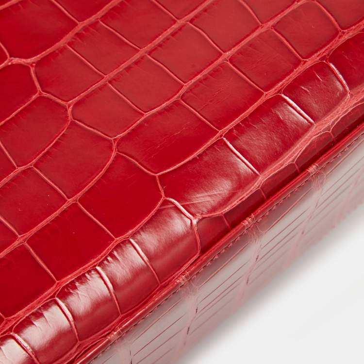 Pre Owned Hermes Rouge de Coeur Alligator Mississippiensis Gold Finish Kelly Sellier 25 Bag