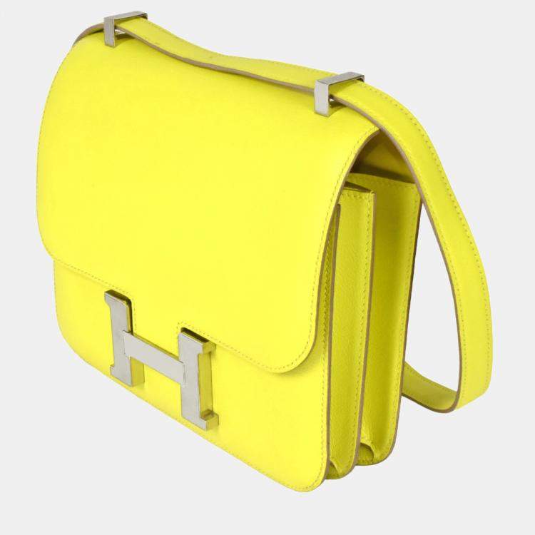 Pre Owned Hermes Constance 3 24 Lime Evercolor D stamp shoulder bag yellow