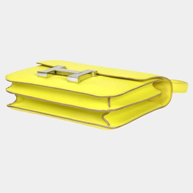 Pre Owned Hermes Constance 3 24 Lime Evercolor D stamp shoulder bag yellow