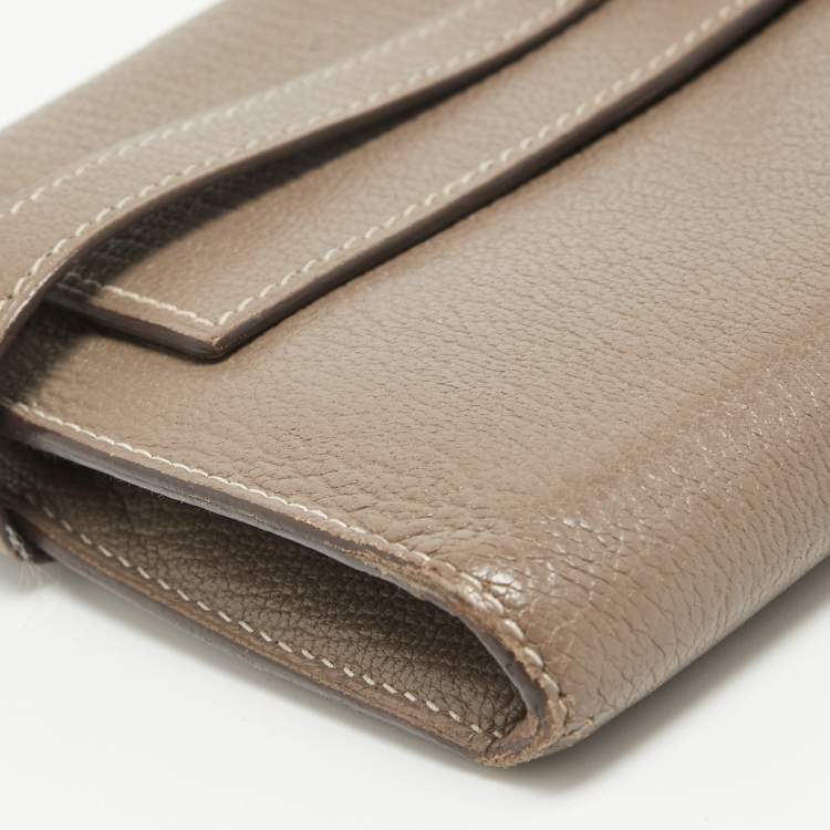 Pre Owned Hermes Taupe Chevre Leather Kelly Classic Wallet