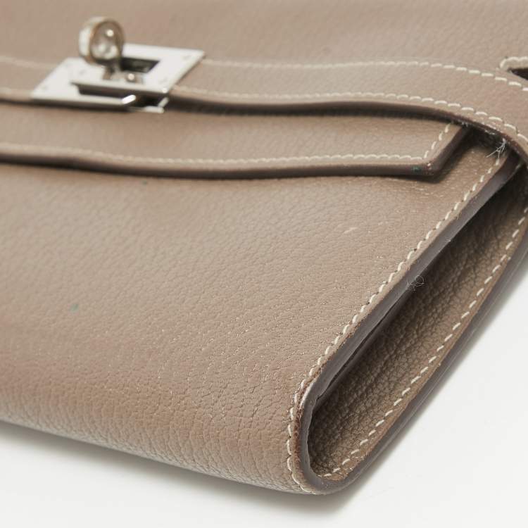 Pre Owned Hermes Taupe Chevre Leather Kelly Classic Wallet