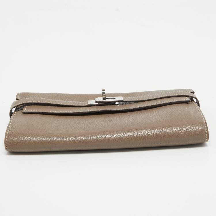 Pre Owned Hermes Taupe Chevre Leather Kelly Classic Wallet
