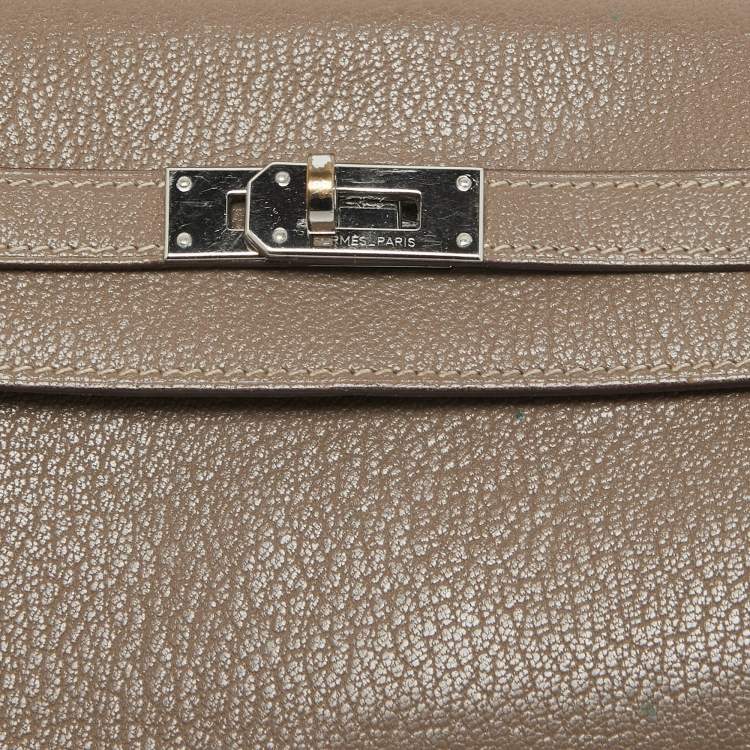 Pre Owned Hermes Taupe Chevre Leather Kelly Classic Wallet