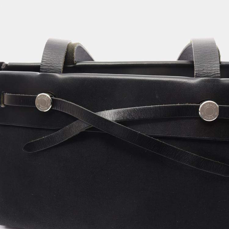 Pre Owned Hermes HerBag bag Kabas PM Shoulder bag Tote bag Canvas Leather Black Silver hardware G stamp