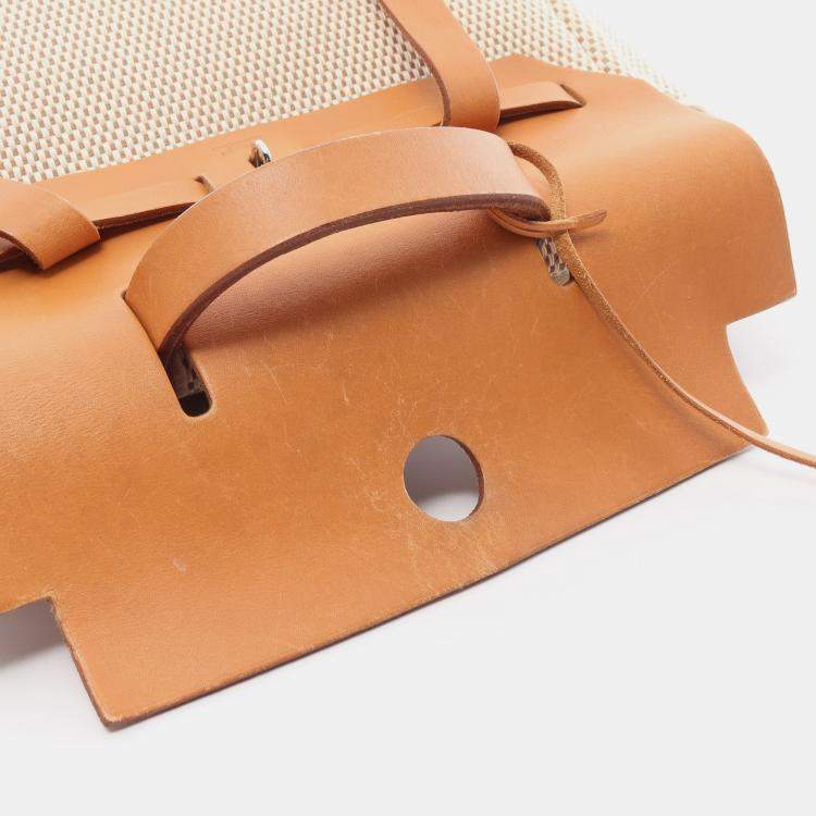 Pre Owned Hermes HerBag bag Ad PM Backpack Rucksack Toile ash Leather Ivory Light brown Silver hardware H stamp