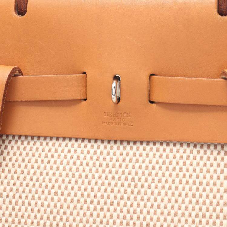 Pre Owned Hermes HerBag bag Ad PM Backpack Rucksack Toile ash Leather Ivory Light brown Silver hardware H stamp