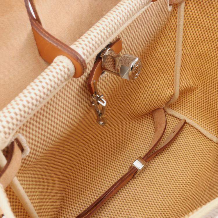 Pre Owned Hermes HerBag bag Ad PM Backpack Rucksack Toile ash Leather Ivory Light brown Silver hardware H stamp