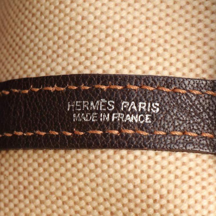 Pre Owned Hermes Garden party PM Handbag Tote bag Toile ash Leather Beige Dark brown Silver hardware J carved stamp