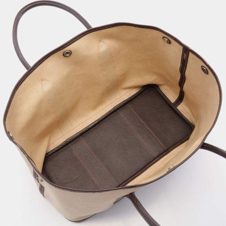 Pre Owned Hermes Garden party PM Handbag Tote bag Toile ash Leather Beige Dark brown Silver hardware J carved stamp