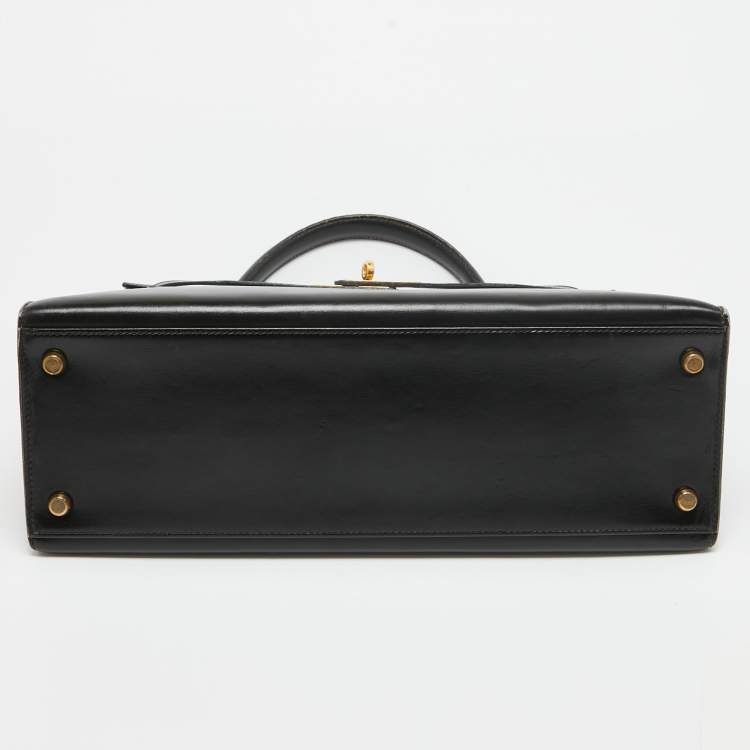 Pre Owned Hermes Noir Box Leather Gold Finish Kelly Sellier 32 Bag