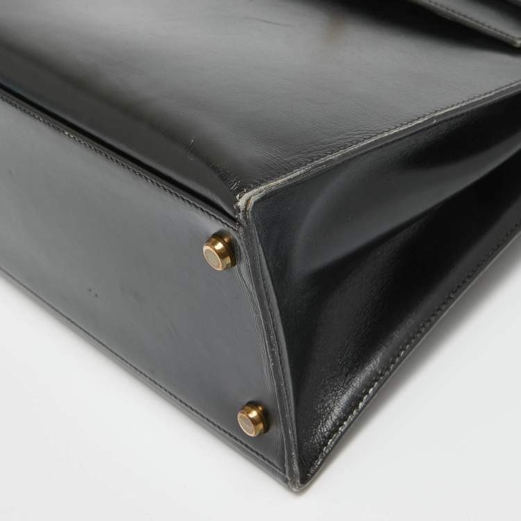 Pre Owned Hermes Noir Box Leather Gold Finish Kelly Sellier 32 Bag