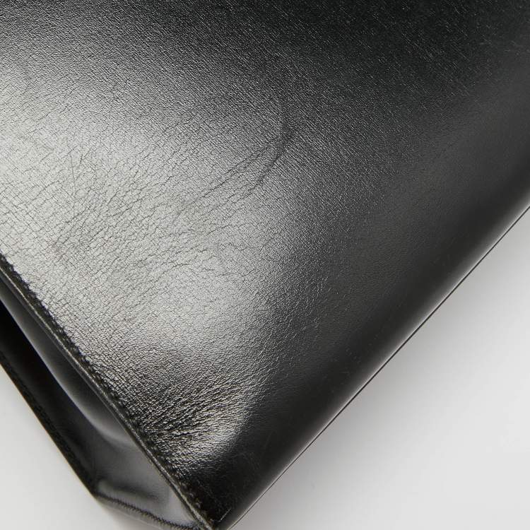 Pre Owned Hermes Noir Box Leather Gold Finish Kelly Sellier 32 Bag