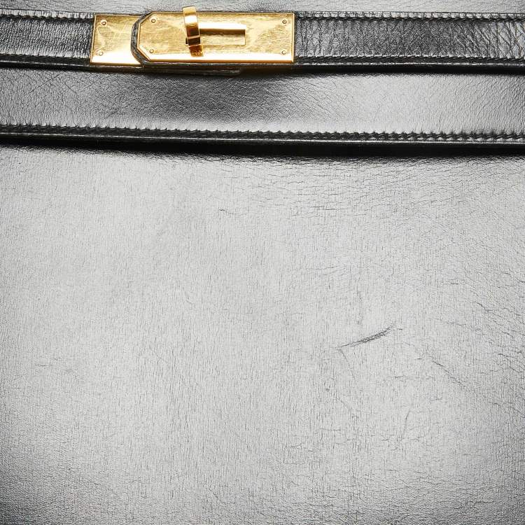 Pre Owned Hermes Noir Box Leather Gold Finish Kelly Sellier 32 Bag