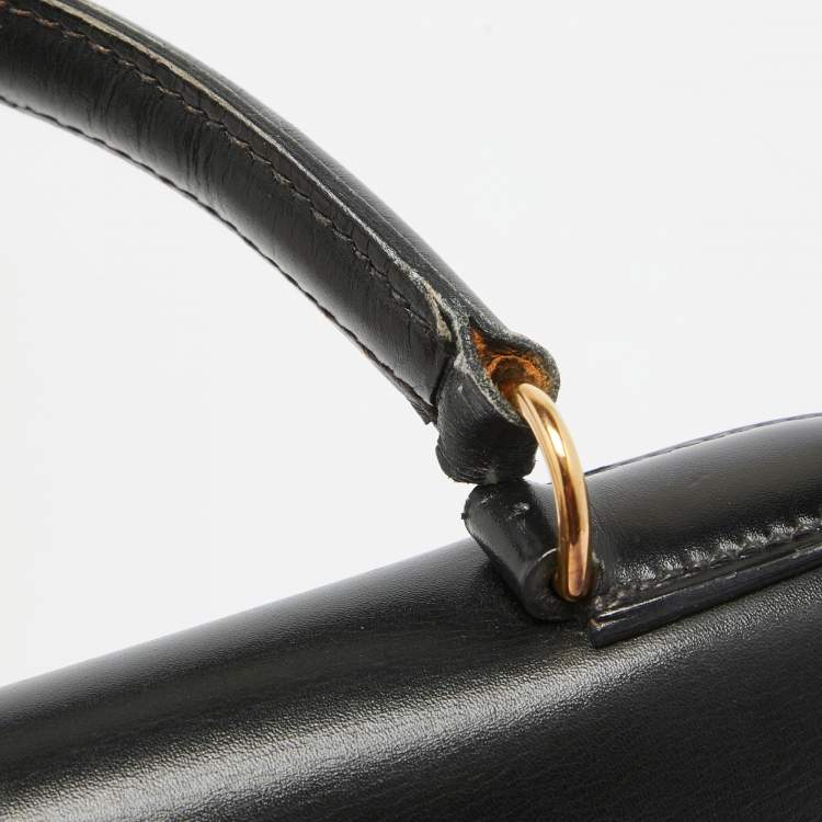 Pre Owned Hermes Noir Box Leather Gold Finish Kelly Sellier 32 Bag