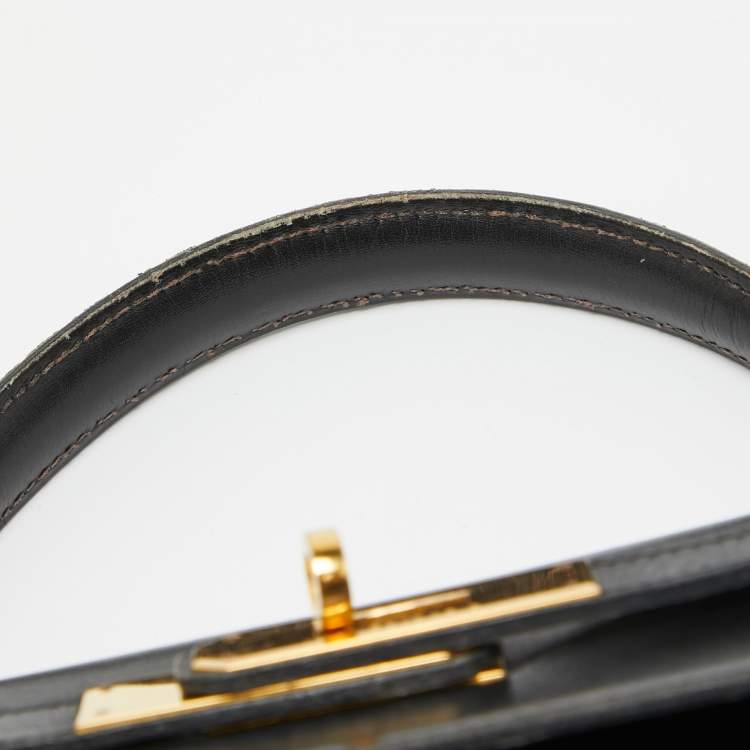 Pre Owned Hermes Noir Box Leather Gold Finish Kelly Sellier 32 Bag