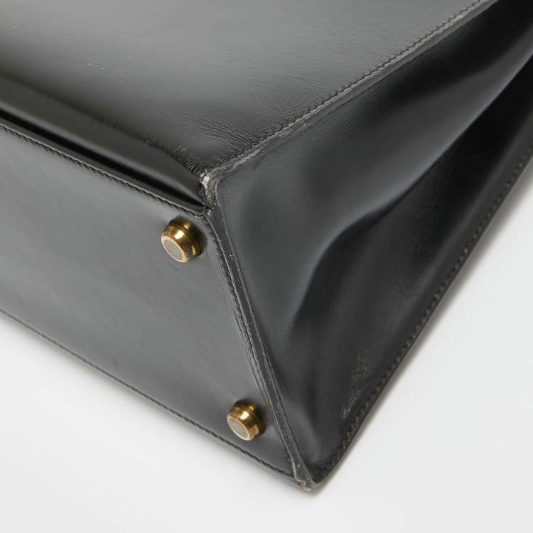 Pre Owned Hermes Noir Box Leather Gold Finish Kelly Sellier 32 Bag