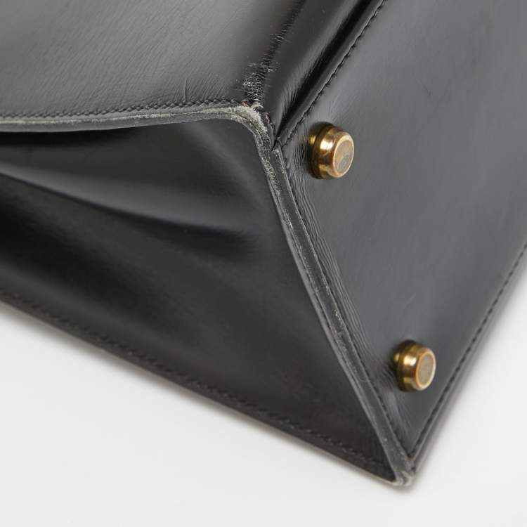 Pre Owned Hermes Noir Box Leather Gold Finish Kelly Sellier 32 Bag