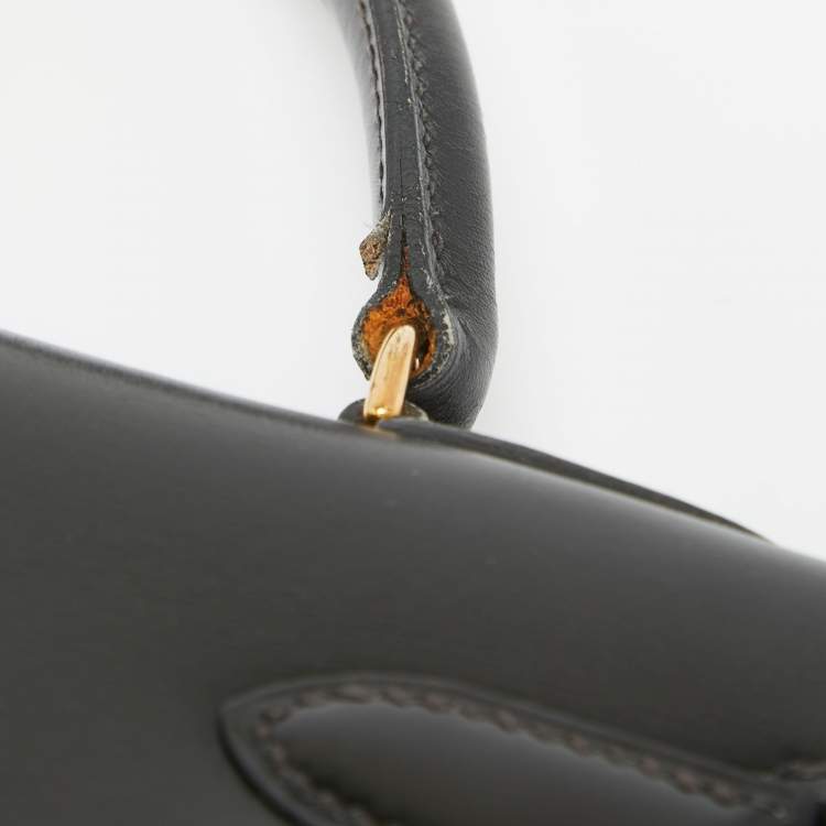 Pre Owned Hermes Noir Box Leather Gold Finish Kelly Sellier 32 Bag