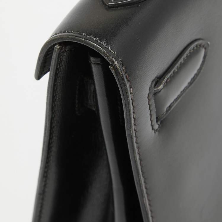 Pre Owned Hermes Noir Box Leather Gold Finish Kelly Sellier 32 Bag