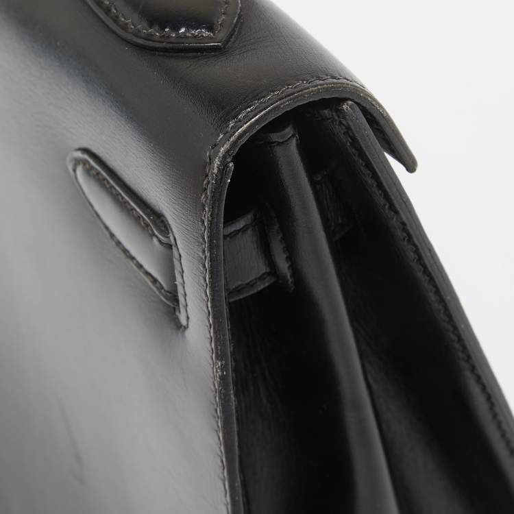 Pre Owned Hermes Noir Box Leather Gold Finish Kelly Sellier 32 Bag