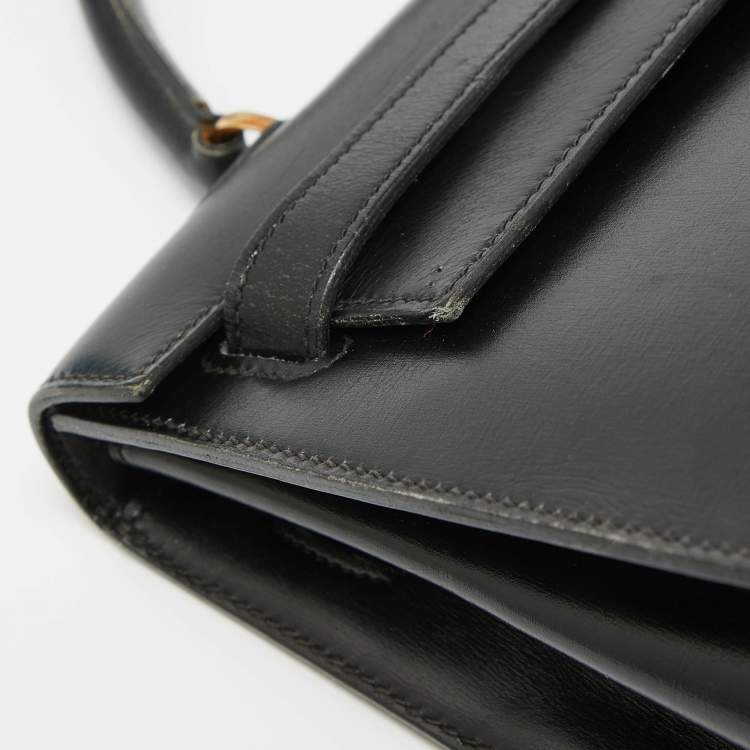Pre Owned Hermes Noir Box Leather Gold Finish Kelly Sellier 32 Bag