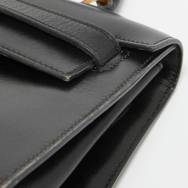 Pre Owned Hermes Noir Box Leather Gold Finish Kelly Sellier 32 Bag