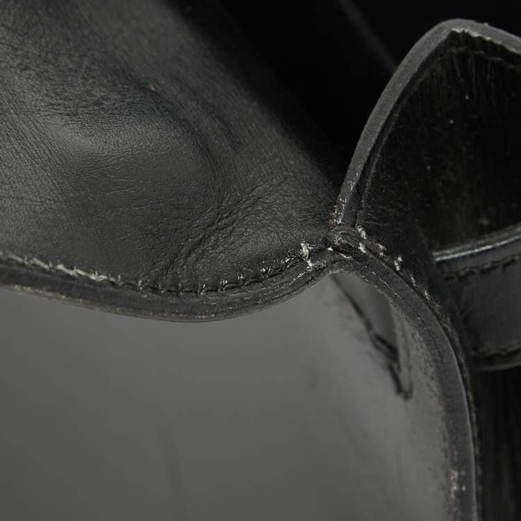 Pre Owned Hermes Noir Box Leather Gold Finish Kelly Sellier 32 Bag