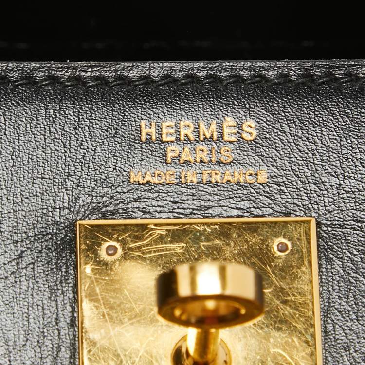 Pre Owned Hermes Noir Box Leather Gold Finish Kelly Sellier 32 Bag