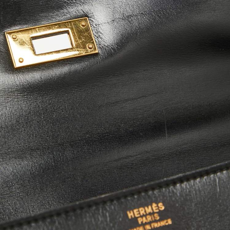 Pre Owned Hermes Noir Box Leather Gold Finish Kelly Sellier 32 Bag