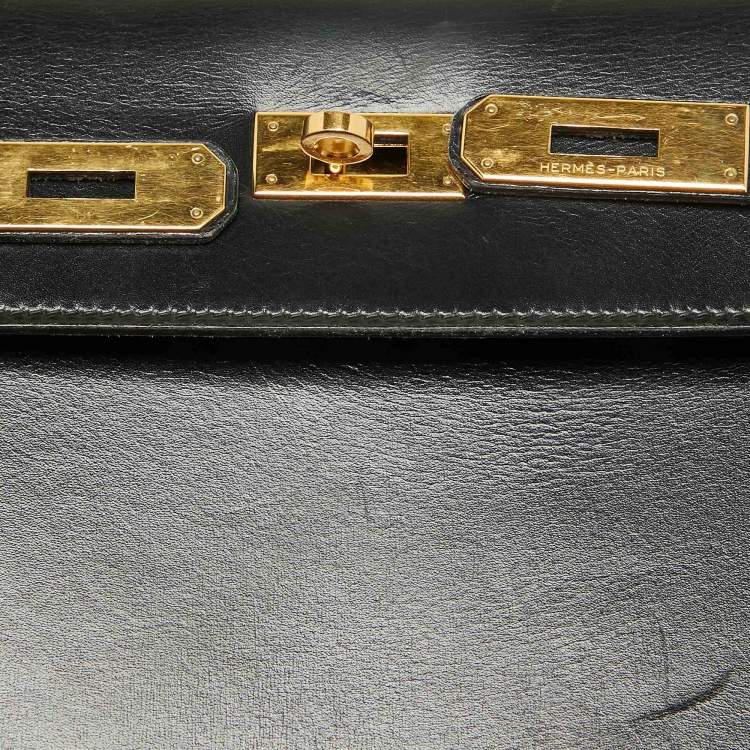 Pre Owned Hermes Noir Box Leather Gold Finish Kelly Sellier 32 Bag